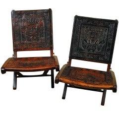 Pair of Good Vintage Mexican Butaque Campeche Chairs - Circa 1940's