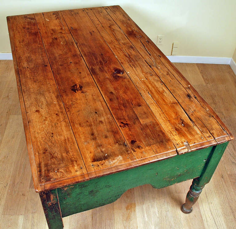 Large Antique Mexican Hacienda Table with Original Paint. For Sale 2