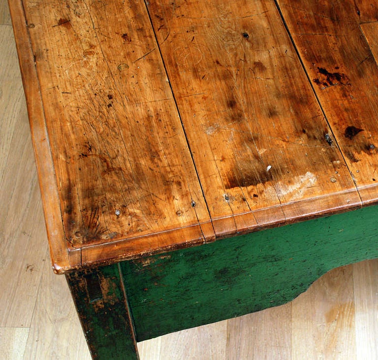 Wood Large Antique Mexican Hacienda Table with Original Paint. For Sale