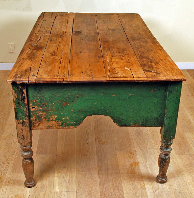Large Antique Mexican Hacienda Table with Original Paint. For Sale 1
