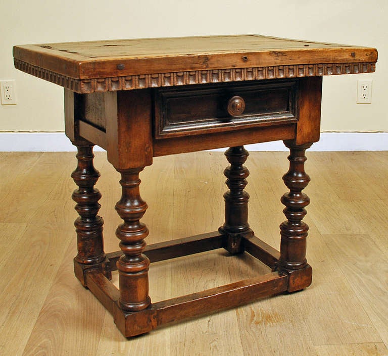 A Gorgeous 17th Century Italian Walnut Side Table 1