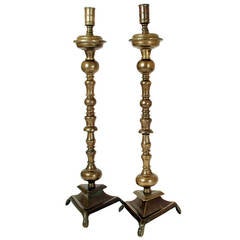 Pair of Large and Impressive 18th Century Spanish Colonial Bronze Candlesticks