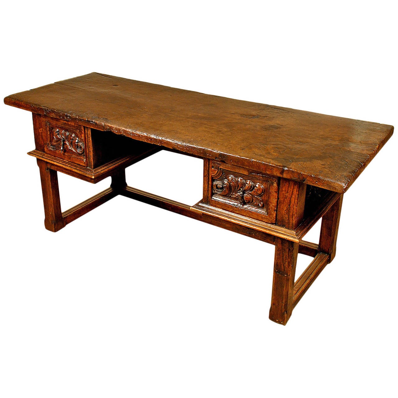 Late 17th Century Spanish Baroque Period Chestnut Kneehole Desk For Sale
