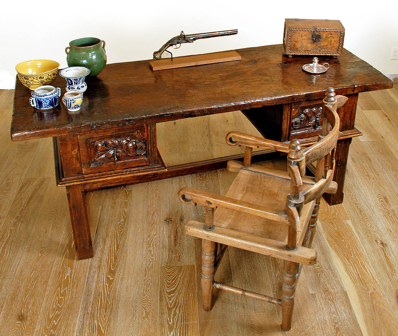 Late 17th Century Spanish Baroque Period Chestnut Kneehole Desk