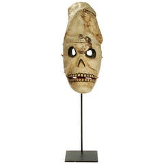 Masque mexicain antique Muerte avec casque en cuir moulé à la main