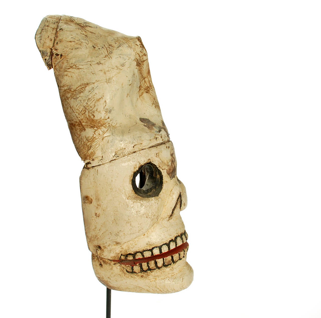 Antique Mexican 'Muerte' Mask with Hand-Molded Leather Helmet For Sale 1