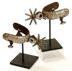 Pair of Fancy Antique Mexican Silver Charro Spurs