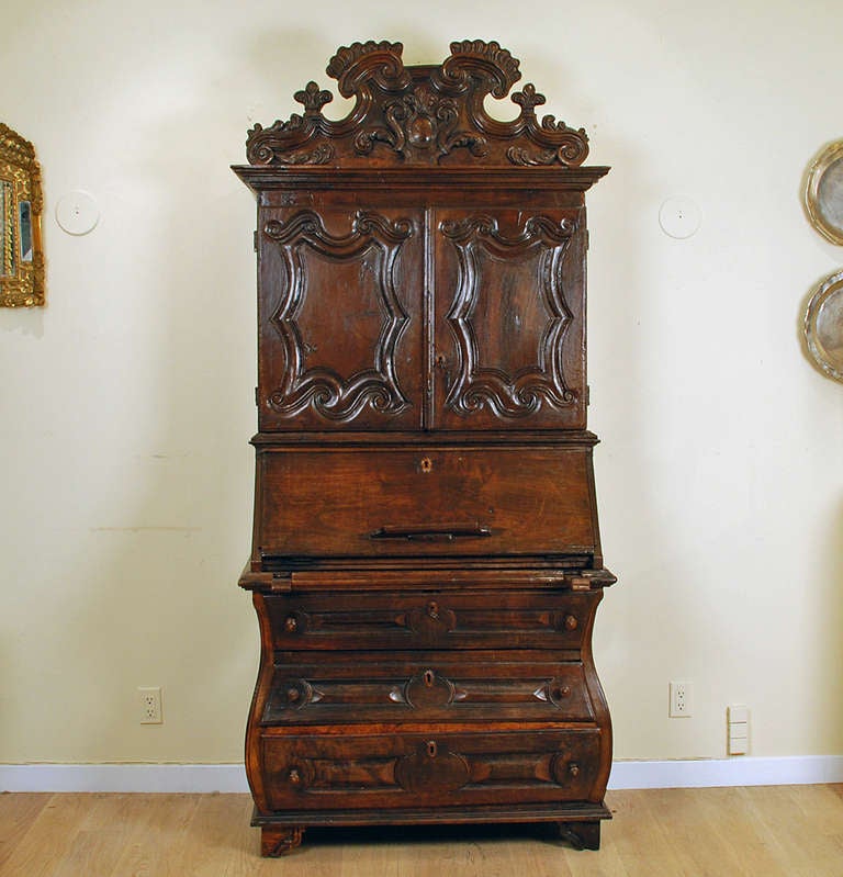A Rare 18th Century Iberian Baroque Walnut Secretary