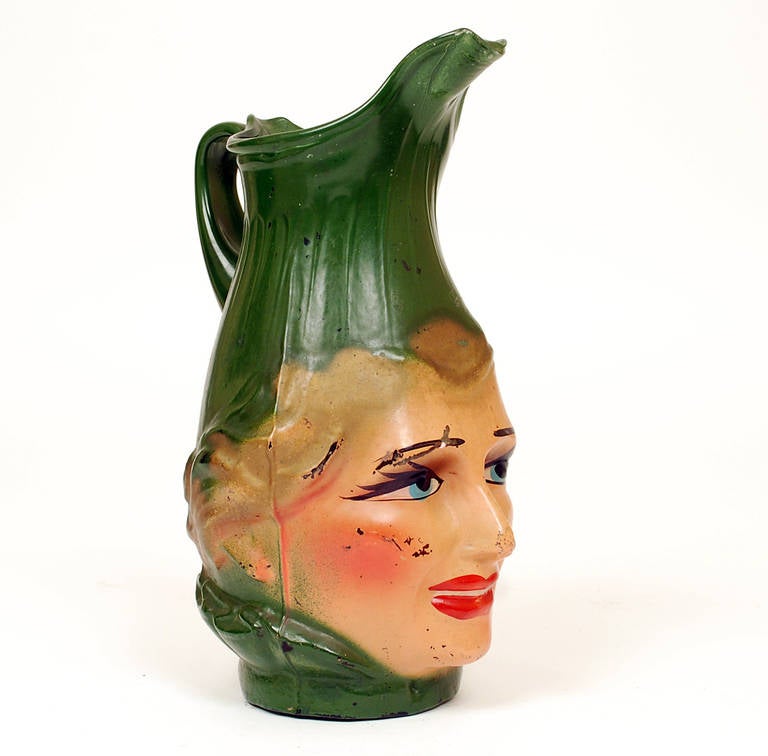 Vintage Mexican 'Mae West' Hand Blown Glass Pulque Pitcher - Circa 1930 In Excellent Condition For Sale In San Francisco, CA