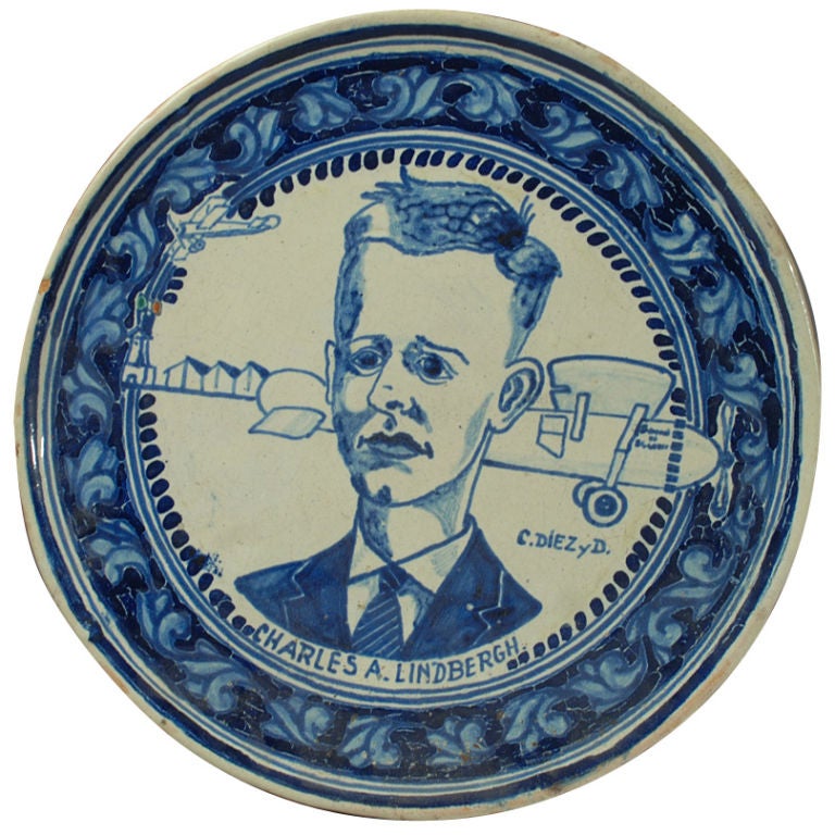 Antique Mexican Charles Lindbergh Commemorative Platter For Sale