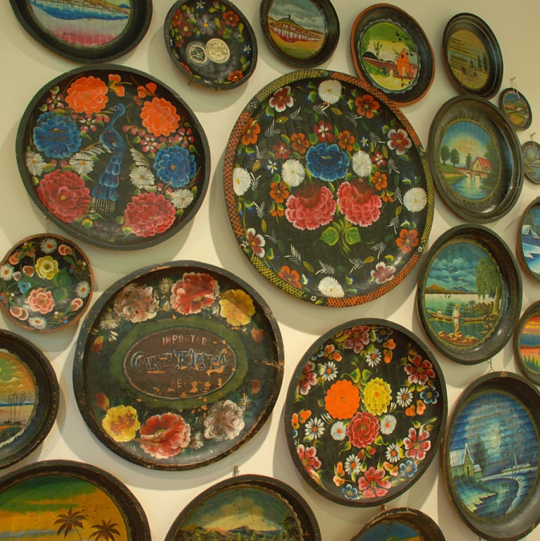Polychromed Large Antique Mexican Batea Collection - Circa 1930's