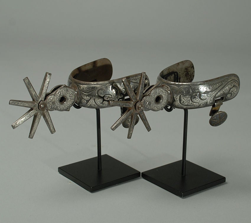 Mexican Silver Mounted Vaquero Spurs In Excellent Condition In San Francisco, CA