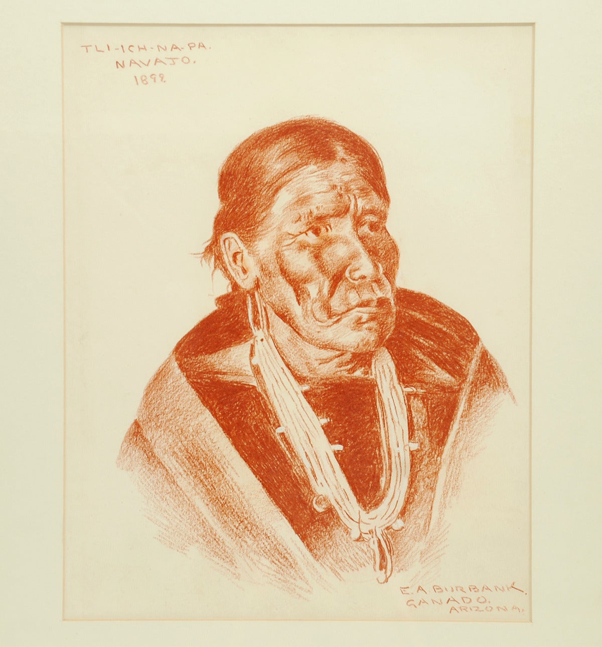 Rare, Original E. A. Burbank Sketch, Navajo, 1899 In Excellent Condition For Sale In San Francisco, CA