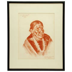 Antique Rare, Original E. A. Burbank Sketch, Navajo, 1899
