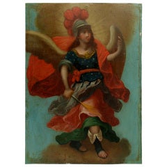 19th Century Retablo Painting on Tin - Saint Michael / San Miguel