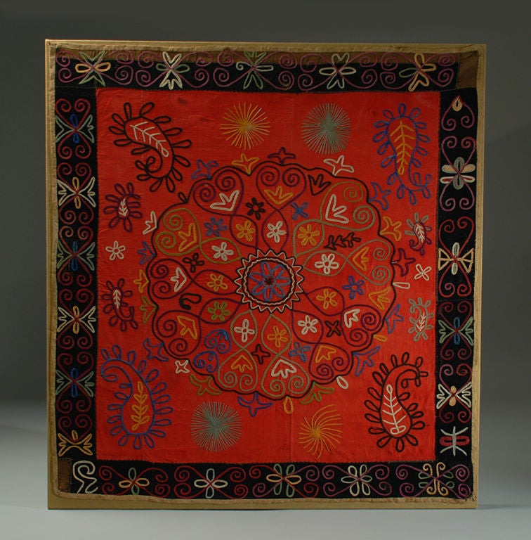 Graphic Antique Uzbek Silk Embroidered Panel