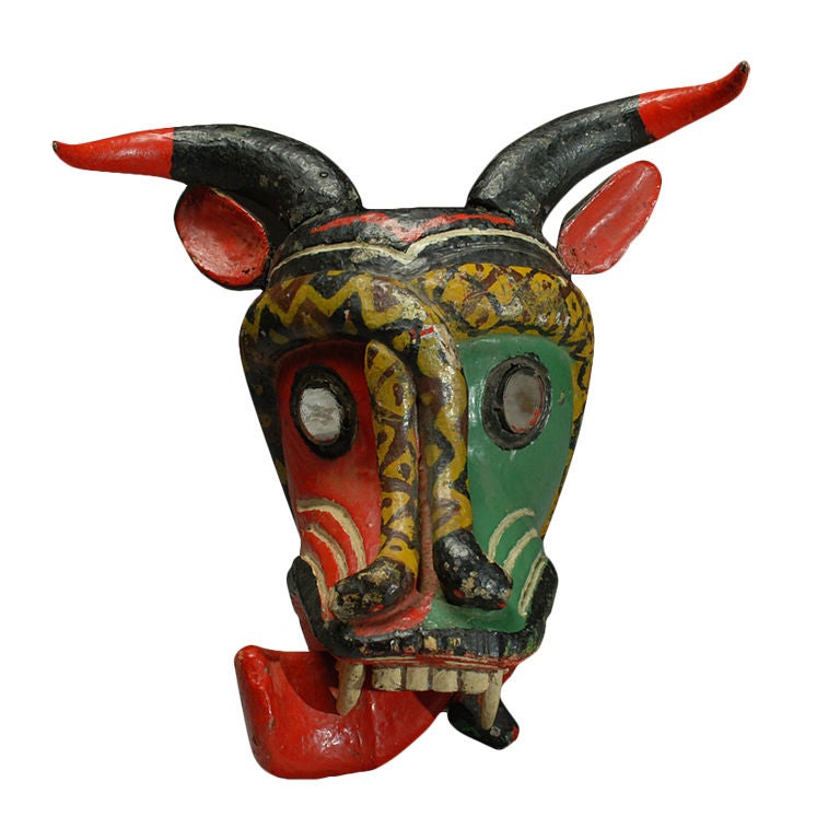 A Large and Impressive Antique Mexican Bull Devil Mask