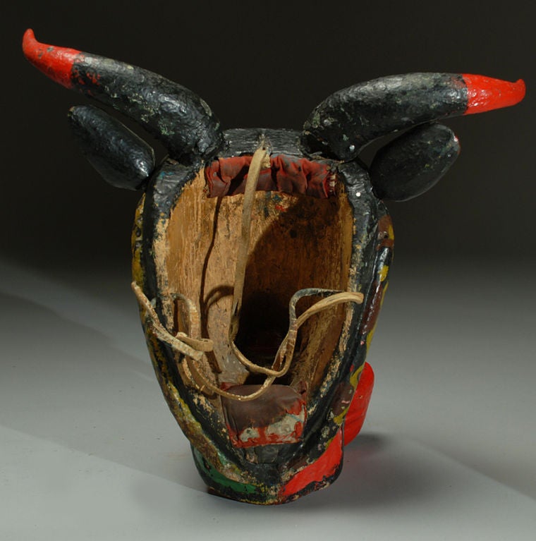 A Large and Impressive Antique Mexican Bull Devil Mask In Excellent Condition In San Francisco, CA