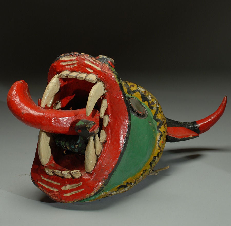 A Large and Impressive Antique Mexican Bull Devil Mask 3