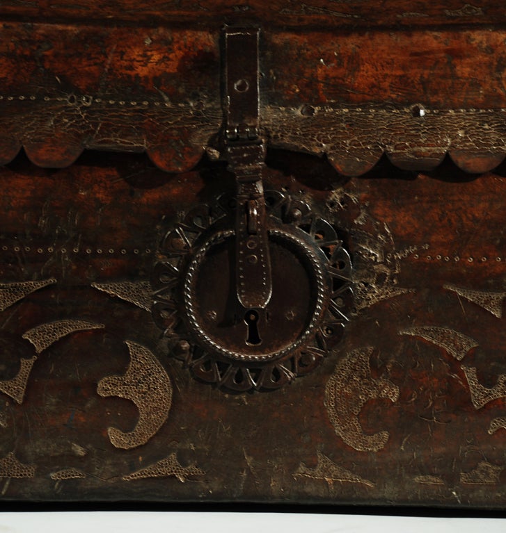 Mexican Rare 17th Century Spanish Colonial Hand Tooled Leather Coffer