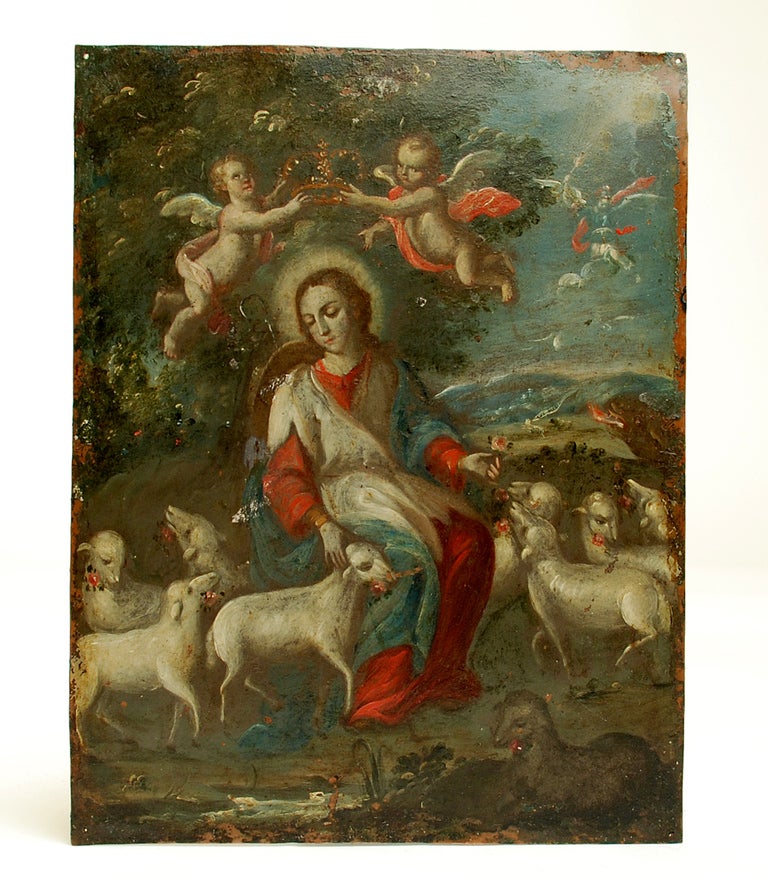 18th Century Spanish Colonial Oil on Copper - La Divina Pastora