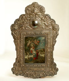 18th Century Spanish Colonial Oil on Copper - La Divina Pastora