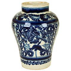 A Good Antique Mexican Talavera Blue on White Jar - Uriarte Studio