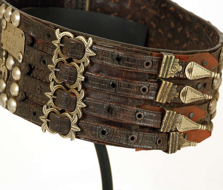 Very Rare Argentine Leather Gaucho Belt with Large Silver Milagros 1