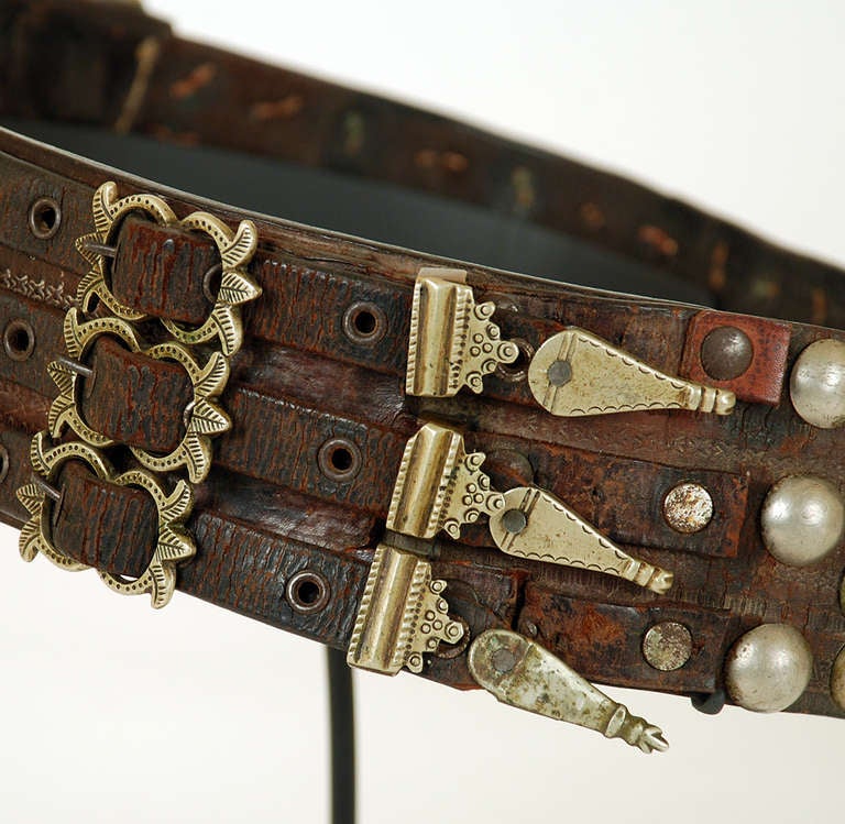 Very Rare Argentine Leather Gaucho Belt with Large Silver Milagros 3