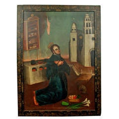 Antique A Large Spanish Colonial Oil Painting - San Pascual - The Kitchen Saint