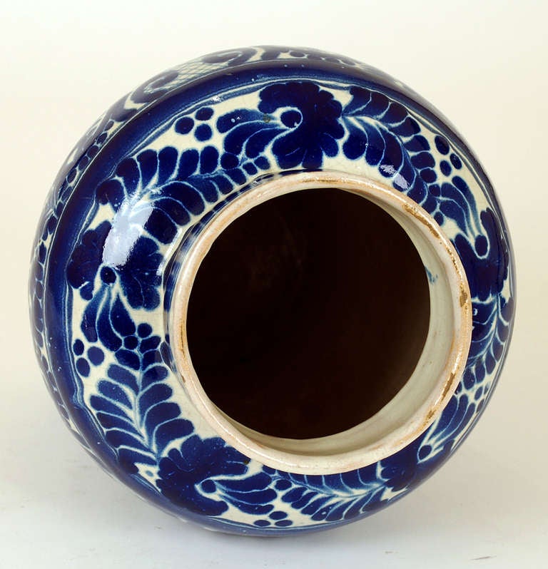 A Good Vintage Mexican Talavera Blue on White Jar - Uriarte Studio 2