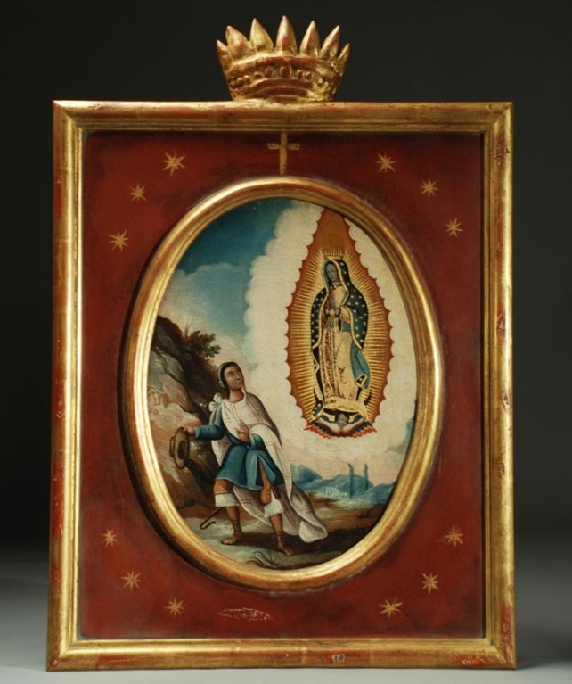 Mexican Spanish Colonial Oil on Canvas - Our Lady of Guadalupe