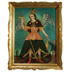Antique Spanish Colonial Oil on Canvas - San Rafael Arcangel
