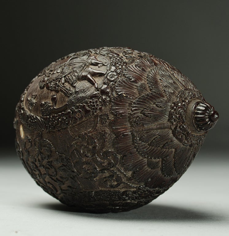 Outstanding 19th century Hand Carved Coconut Flask 1