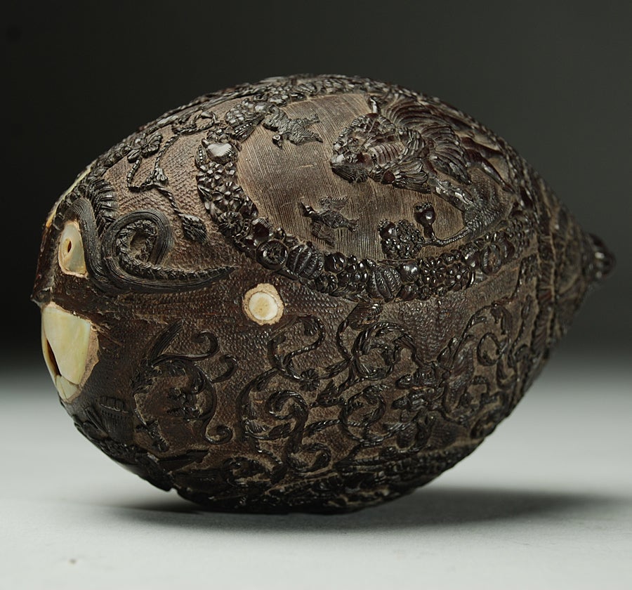 Outstanding 19th century Hand Carved Coconut Flask 2