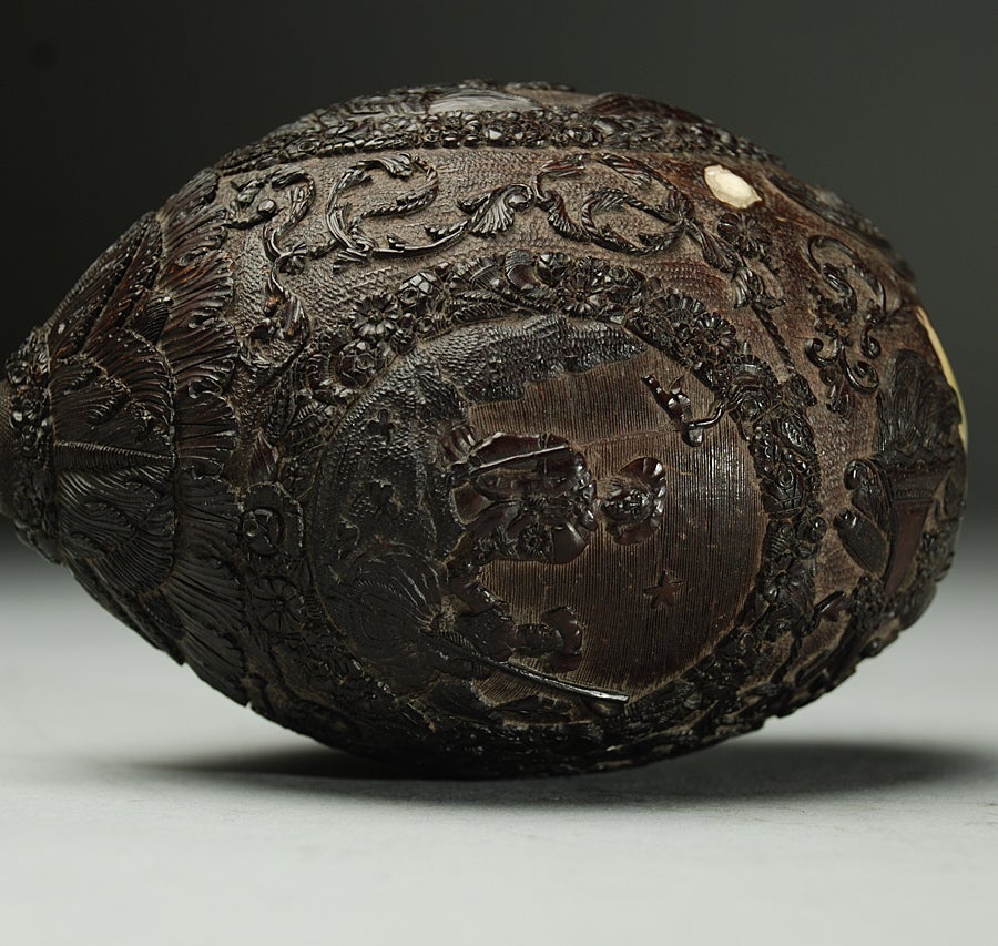 Outstanding 19th century Hand Carved Coconut Flask 3