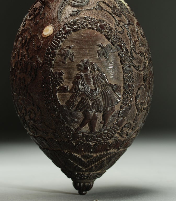 Outstanding 19th century Hand Carved Coconut Flask 5