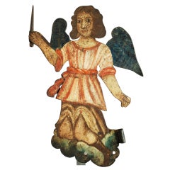 Rare 19th Century Spanish Colonial Retablo Angel