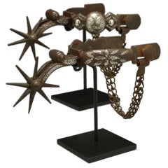 Late 19th century Silver Inlaid Charro Spurs - Mexico