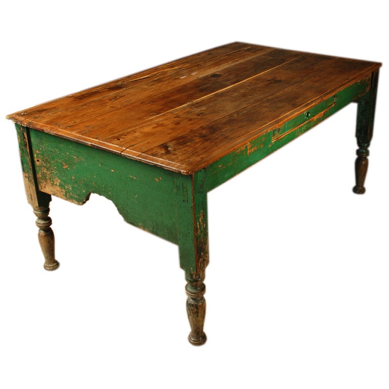 Large Antique Mexican Hacienda Table with Original Paint. For Sale