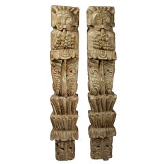 Pair 18th Century Spanish Colonial Carved Cedar Wood Columns