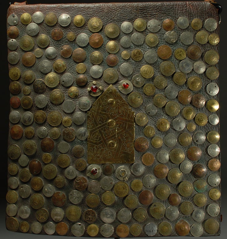 Mid-20th Century Rare Antique Moroccan Water Carrier Bag with Coins and Mirhab