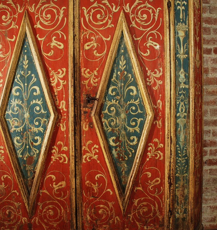 18th Century and Earlier 17th Century Tuscan Armadio Painted in Arabesques For Sale