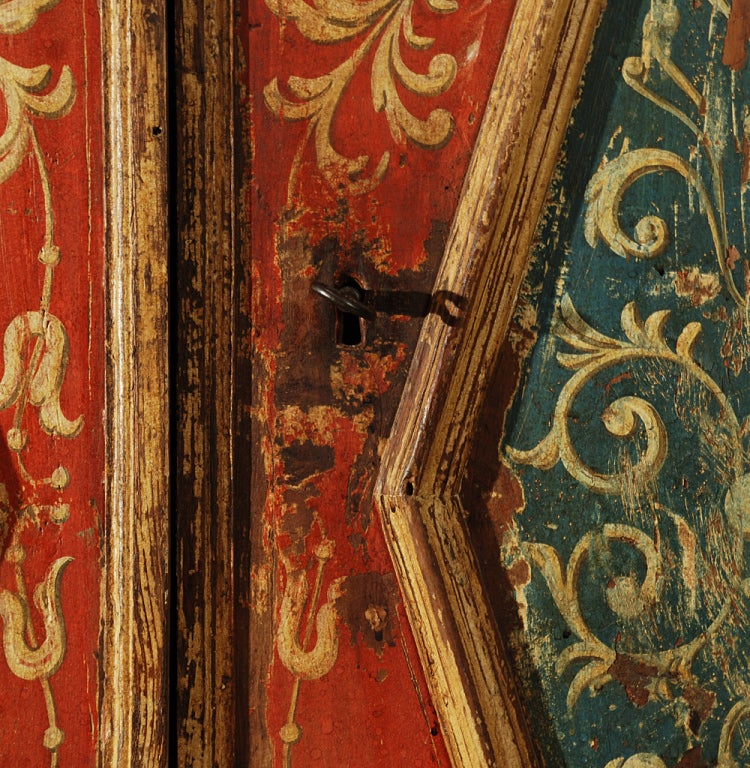 Wood 17th Century Tuscan Armadio Painted in Arabesques For Sale