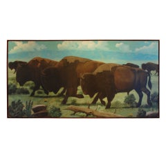 Vintage Rare Charles Damrow Oil Painting - Buffalo