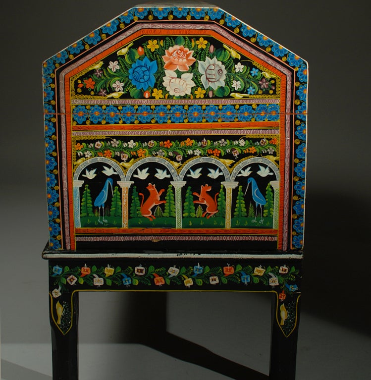Wood Vintage Mexican Painted and Lacquered Chest - Olinala