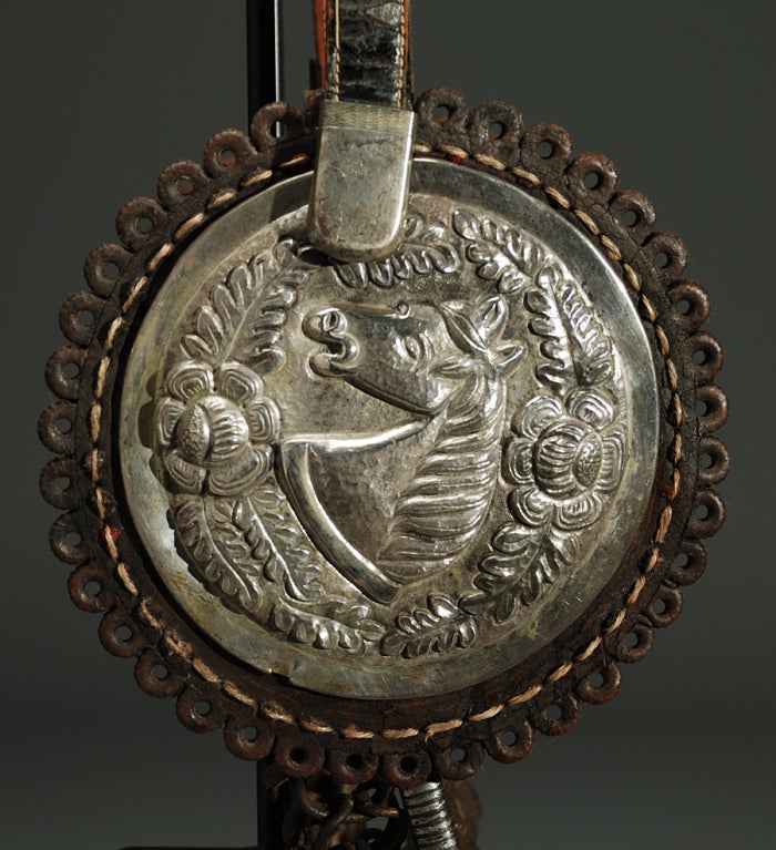 Rare Antique Mexican Horse Bridle with Silver Conchos In Excellent Condition In San Francisco, CA