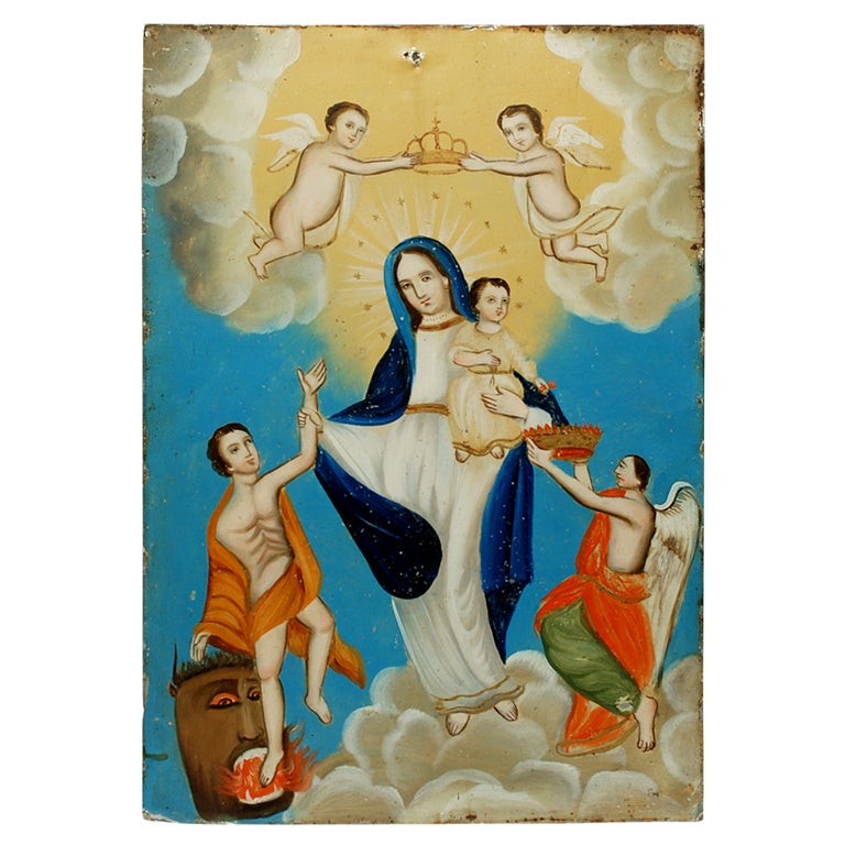 19th Century Mexican Folk Retablo Painting - Madre de la Luz