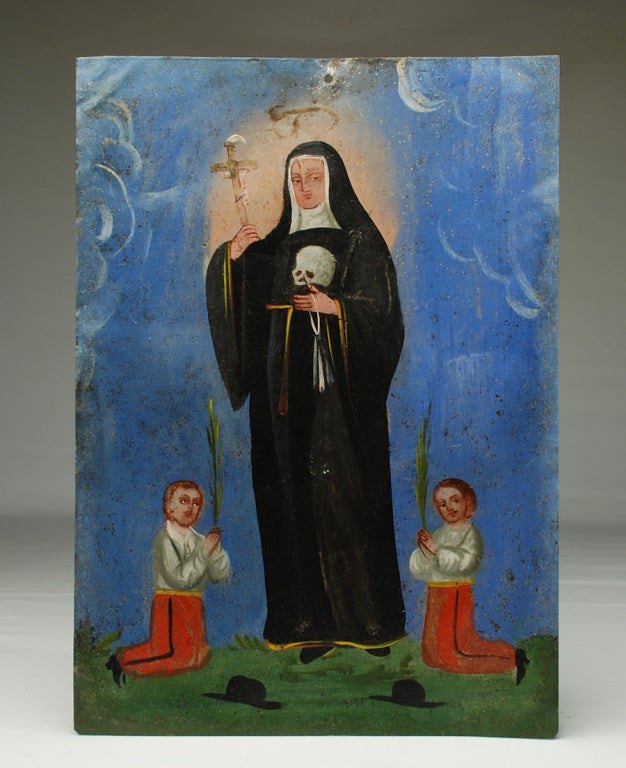 Santa Rita de Casia, patroness saint of impossible causes, is almost always depicted as she is here, with a spot of blood and a thorn deeply imbedded in her forehead. According to popular legend, in the year of 1441, during a sermon on the crown of