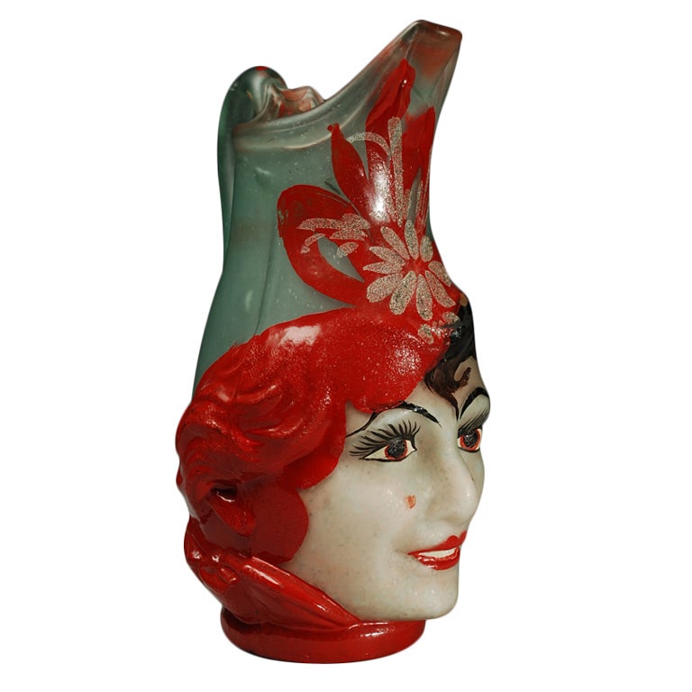 Very Rare Antique Mexican Hand Blown Glass Pulque Pitcher